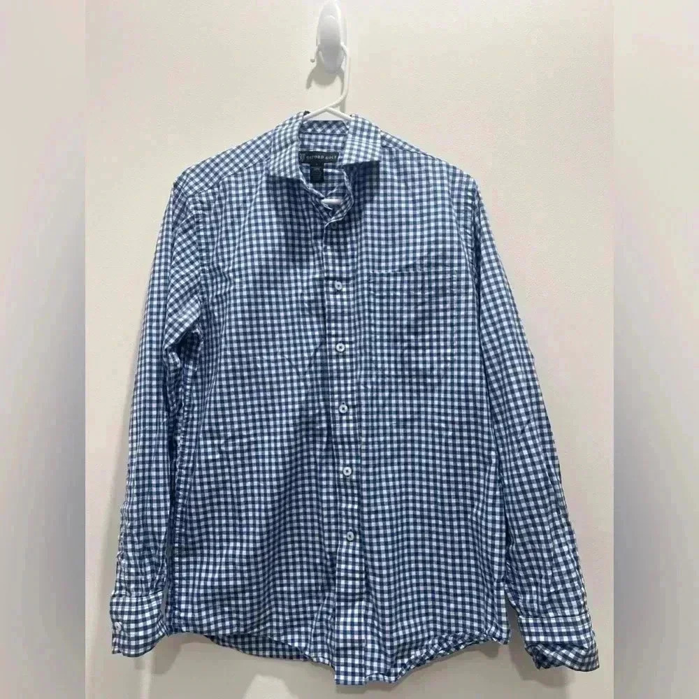 Oxford Golf Men's Blue White Checkered Button-Down Shirt Long Sleeve Size S​​